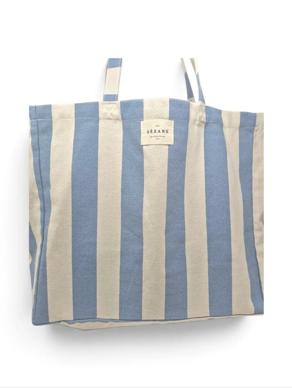 Sézane Blue and White Striped Messenger Tote